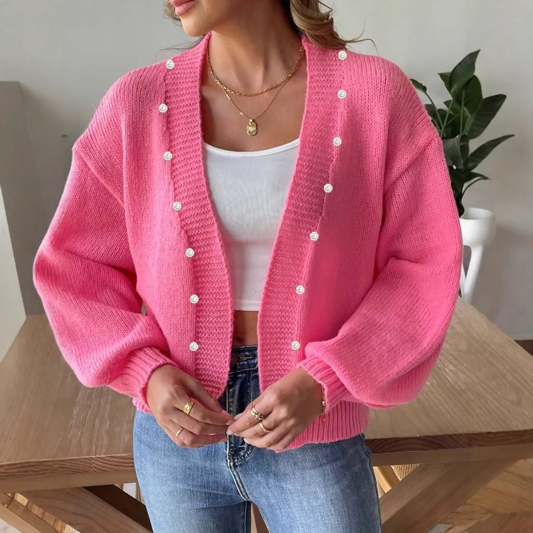 

Casual Solid Color Cardigan Autumn New Long Sleeved Button Knitted Sweater Women Loose Warm Coat Cardigan Mujer 2025 Tendencia