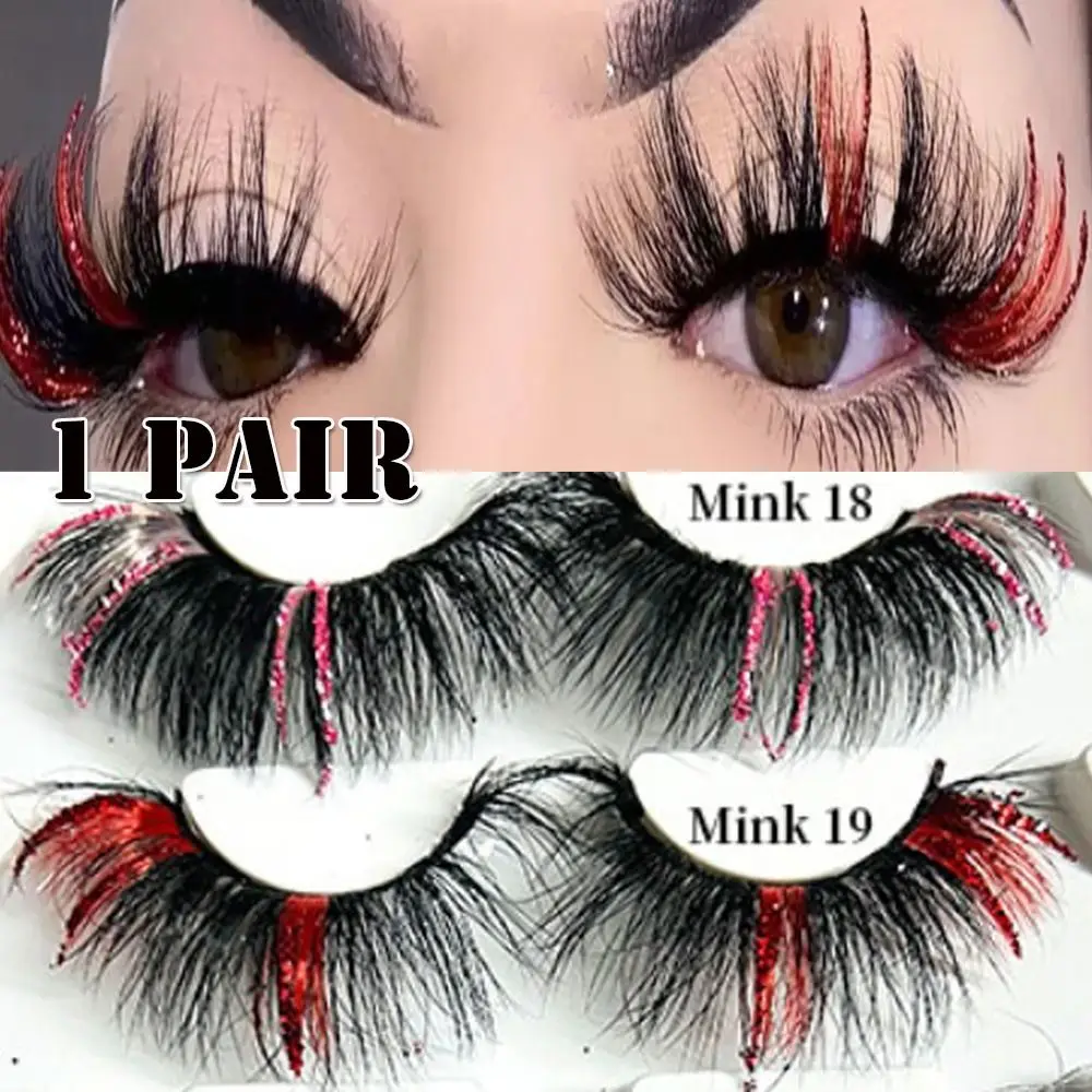 1 Pair Eye Extension Tools Natural Long Decorative Lashes Christmas False eyelashes Fluffy Sequins Colorful