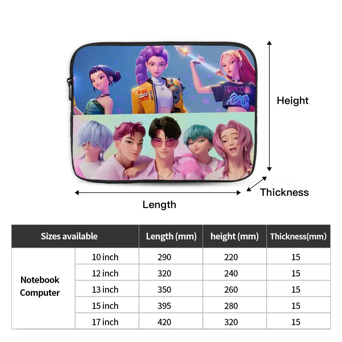 Huntrix Saja Boys KPop Demon Hunters كمبيوتر محمول بطانة كم لماك بوك اير برو غطاء للأكمام حقيبة حقيبة مضادة للصدمات