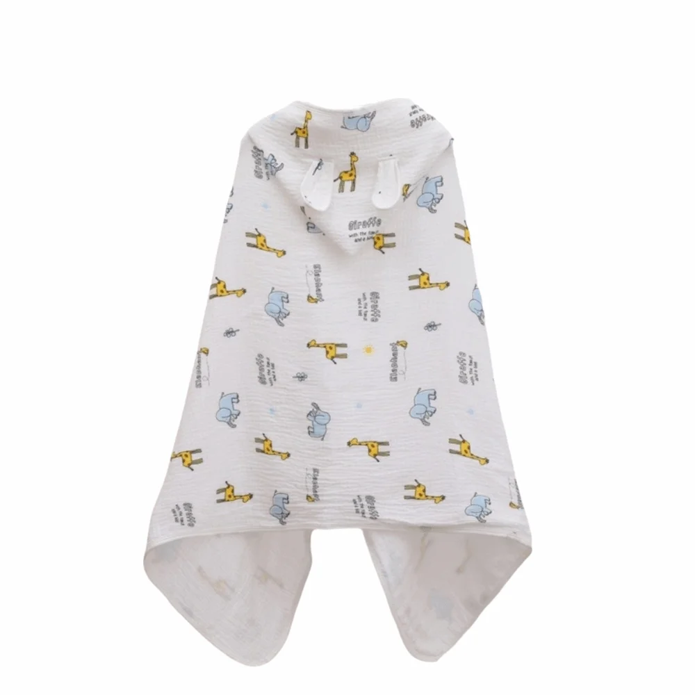 Warm Cartoon Printed Baby Gauze Bath Towel Four Layer Soft Cartoon Cloak Towel Comfortable Absorbent Hooded Bathrobe Children