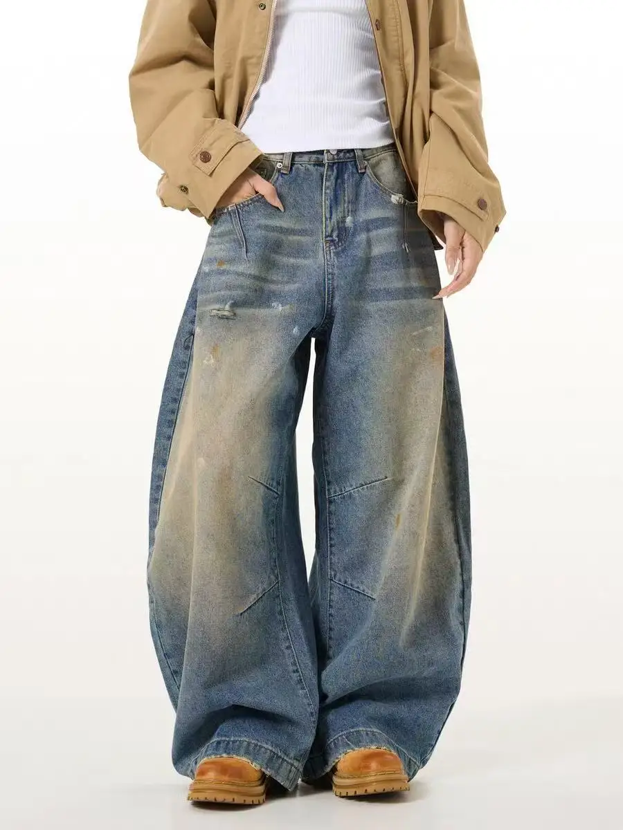 

Женские синие джинсы большого размера Y2k в японском стиле 2000-х годов, мешковатые джинсовые брюки с высокой талией, винтажные джинсовые брюки-бойфренды в стиле Харадзюку, зимние