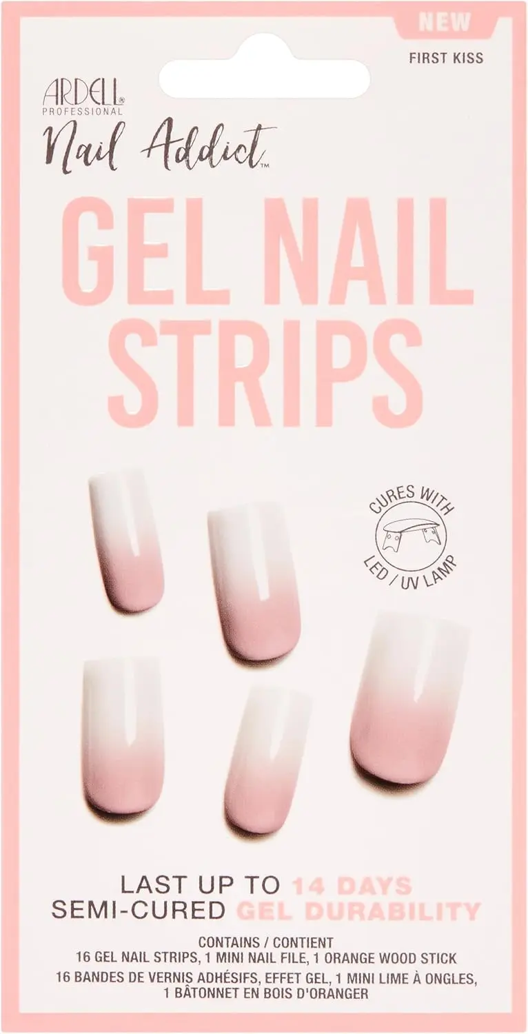 Nail Addict Semi-Cured Gel Nail Strips - First Kiss, 16 Strips, UV/LED Cured, Easy Apply