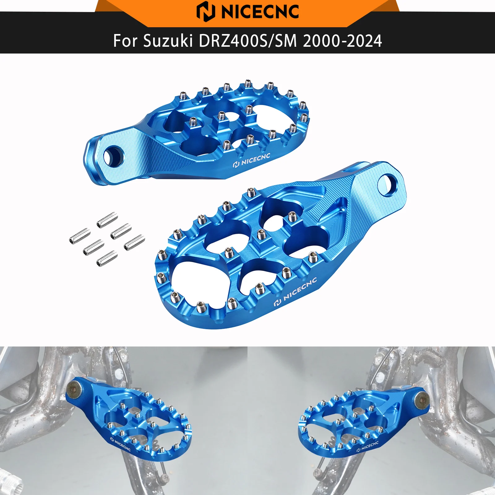 

NICECNC Enlarged Foot Pegs Footrest For Suzuki DRZ400 DR-Z400 DRZ 400 S SM DRZ400S 2000-2024 DRZ400SM 2005-2024 6061 Aluminum