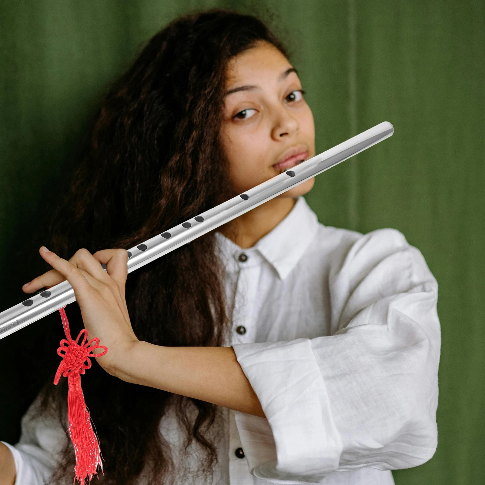 

1 Set Stainless Steel Flute Durable Portable F Key Chinese Style Metal Wind Instrument For Beginners Students Practice