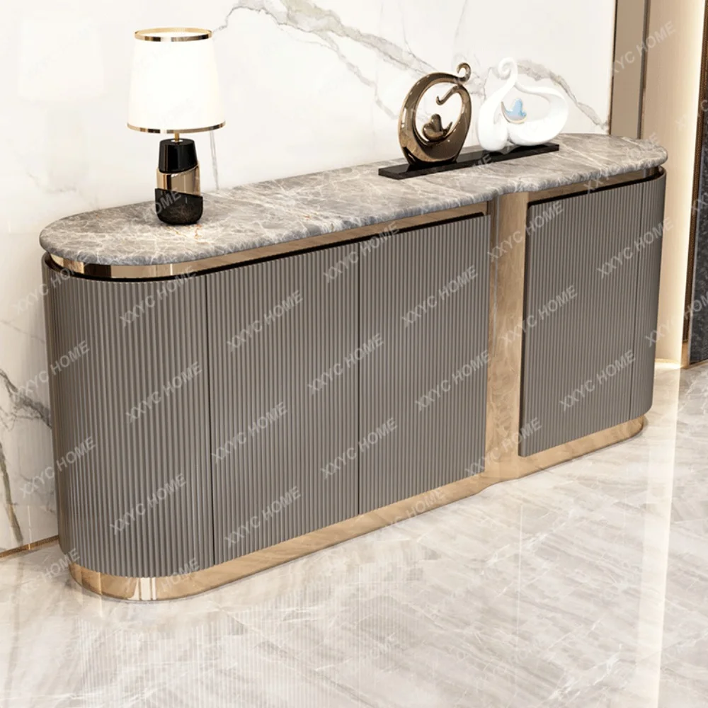 Mild Luxury Marble Sideboard Cabinet Simple Wine Cabinet Wall Dining Room Cabinet Italian Paint High Grade Gray Kitchen Cabinet