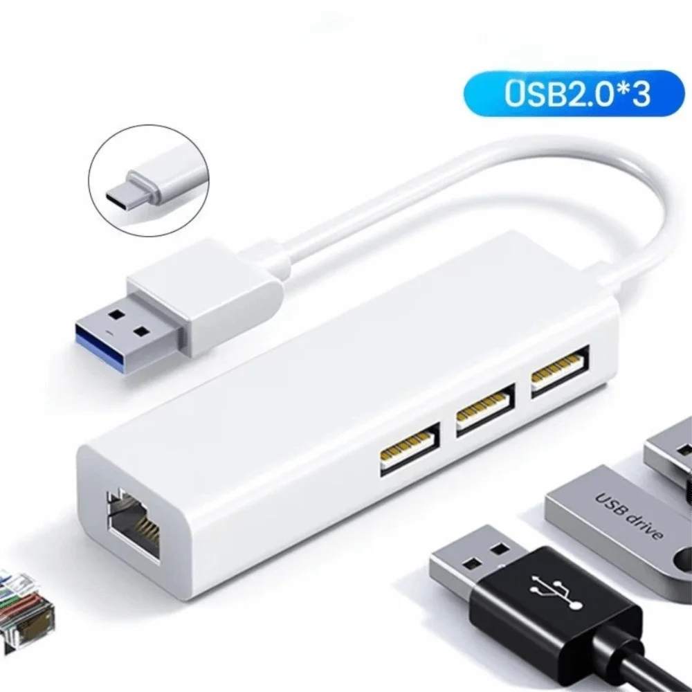 High-Speed USB Ethernet Adapter Type C 10/100 Ethernet USB Hub 3 Ports USB 2.0 USB Type C Ethernet Adapter for Laptop
