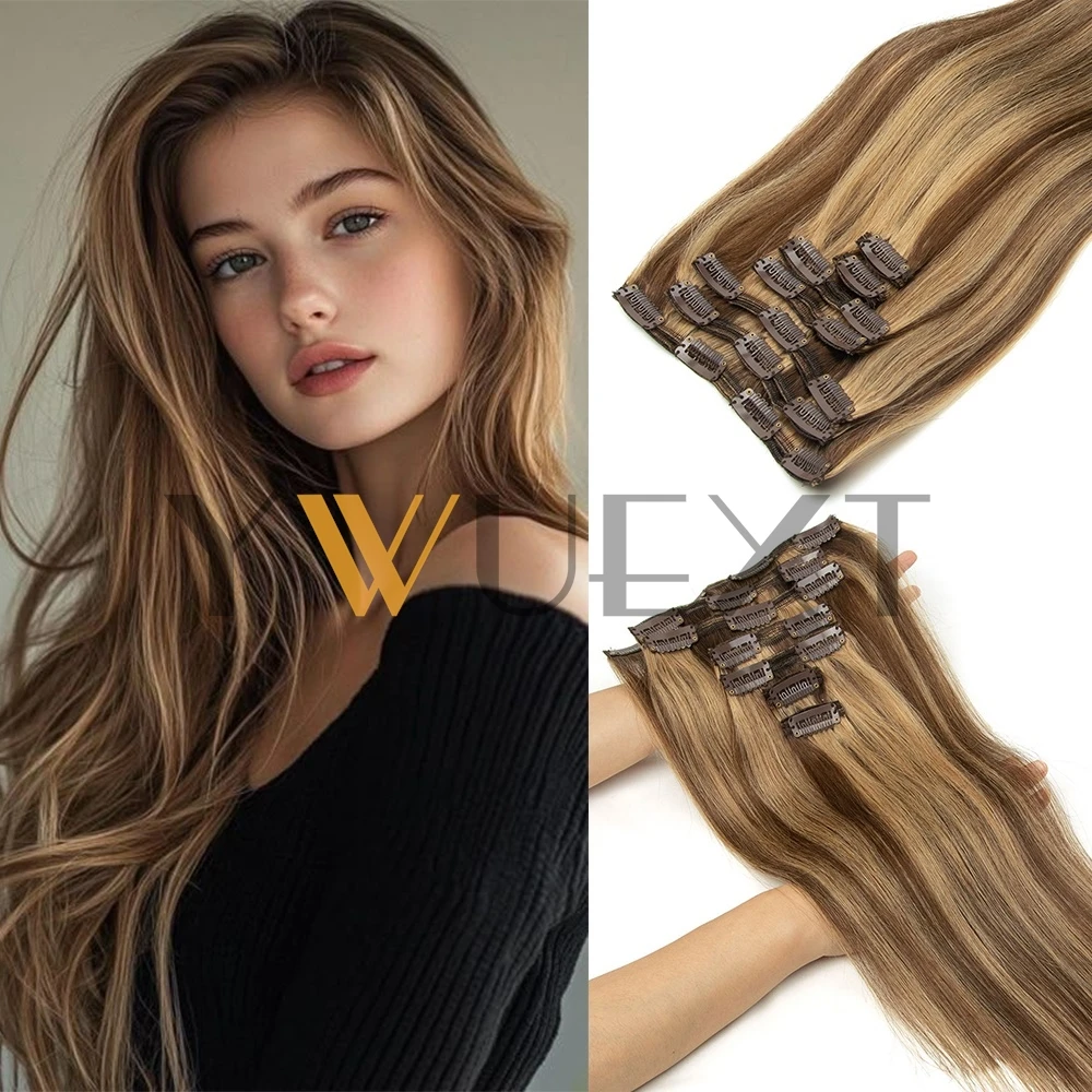 

Заколка для человеческих волос High Light, 7 шт./компл., машинка для наращивания натуральных волос Remy, 12-24 дюйма, настоящая натуральная заколка на клипсе