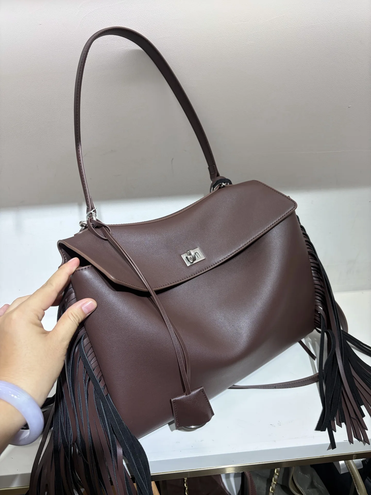 New Light Luxury Tassel genuine Leather Totebag Fashion Simple Women's Shoulder Bag Large Capacity Multi Layer Crossbody bag