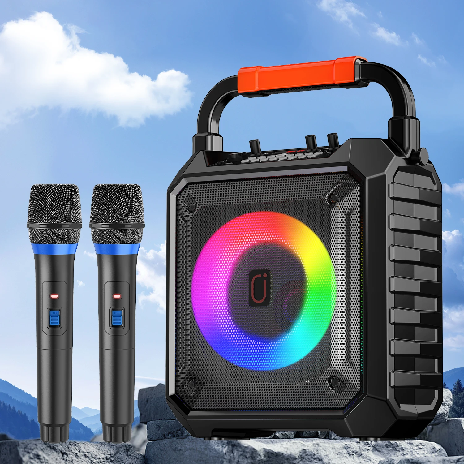 

JYX Wireless Speaker, Portable Bluetooth Speaker with Wired Microphone, Home Karaoke Speaker System, LED Party Light