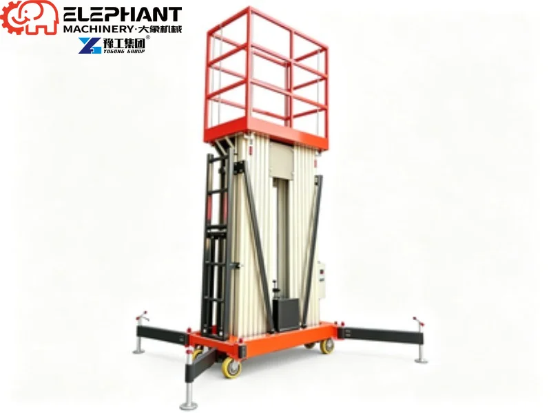 Hydraulic Electric Aluminum Mast Lift Double Mast 8m Working Height Aluminum Mast Man Lift 200kg Hotel High Altitude Service
