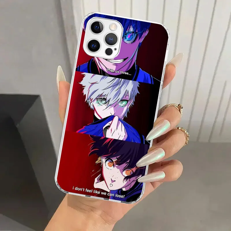 Azul bloqueio futebol anime caso de telefone para iphone 16 15 14 13 12 mini 11 pro max xs xr 7 plus 8 se 2020 macio funda impressão escudo