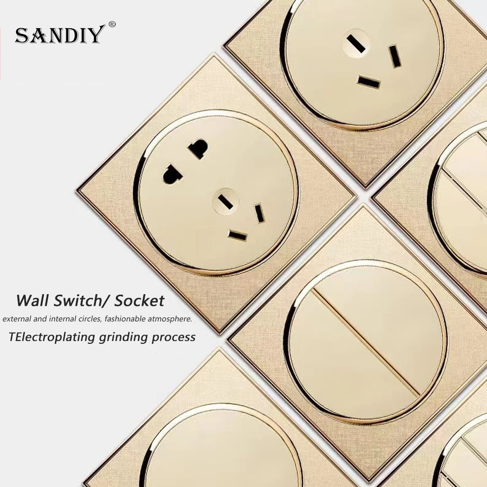 International Electric 86 Round Gold Switch Socket Panel Multi Hole One Open 5 Five Hole With USB Concealed Wall Cutout