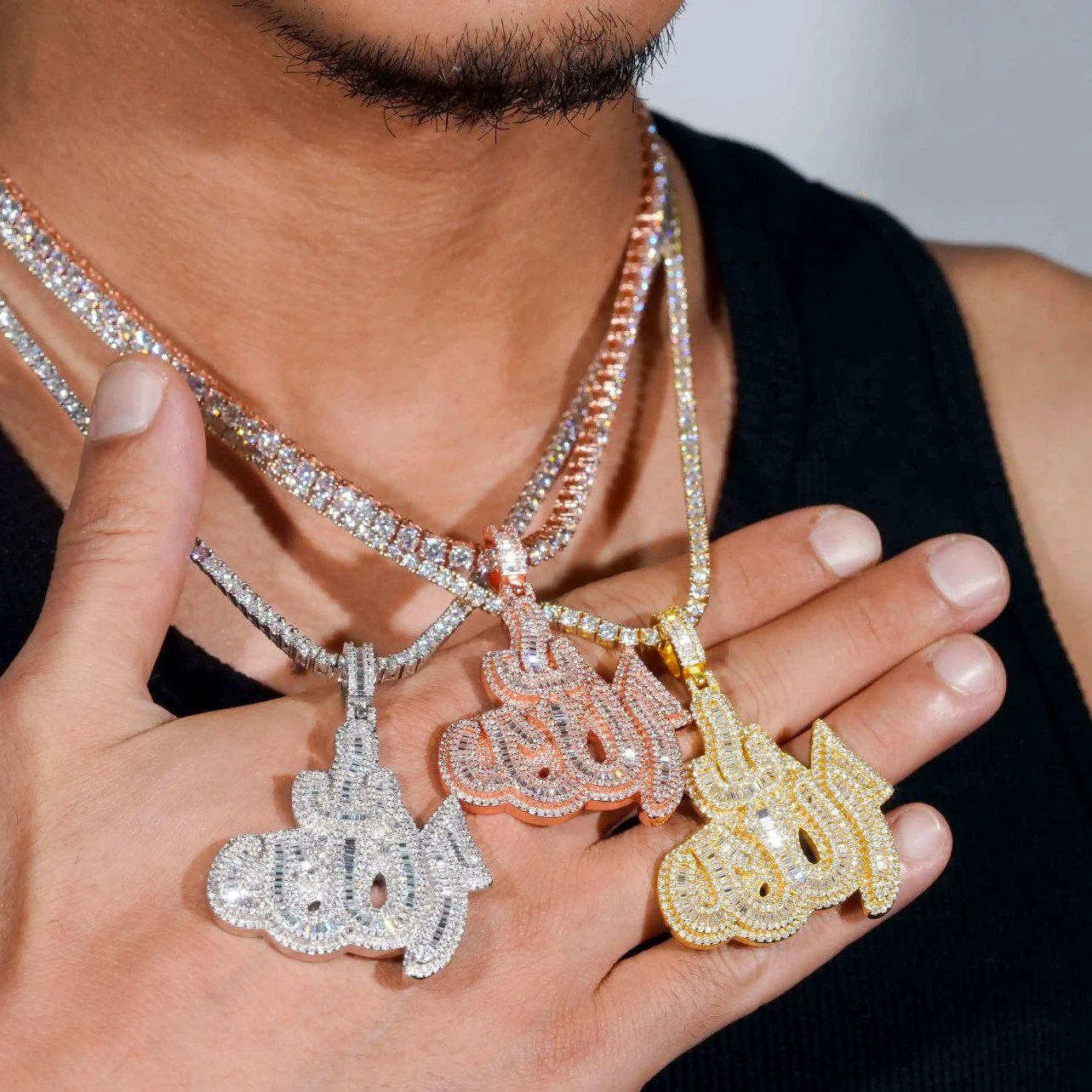 Fire Symbol Pendant Zircon Iced Out Necklaces For Men Women  Copper Hip Hop Jewelry Free Shipping