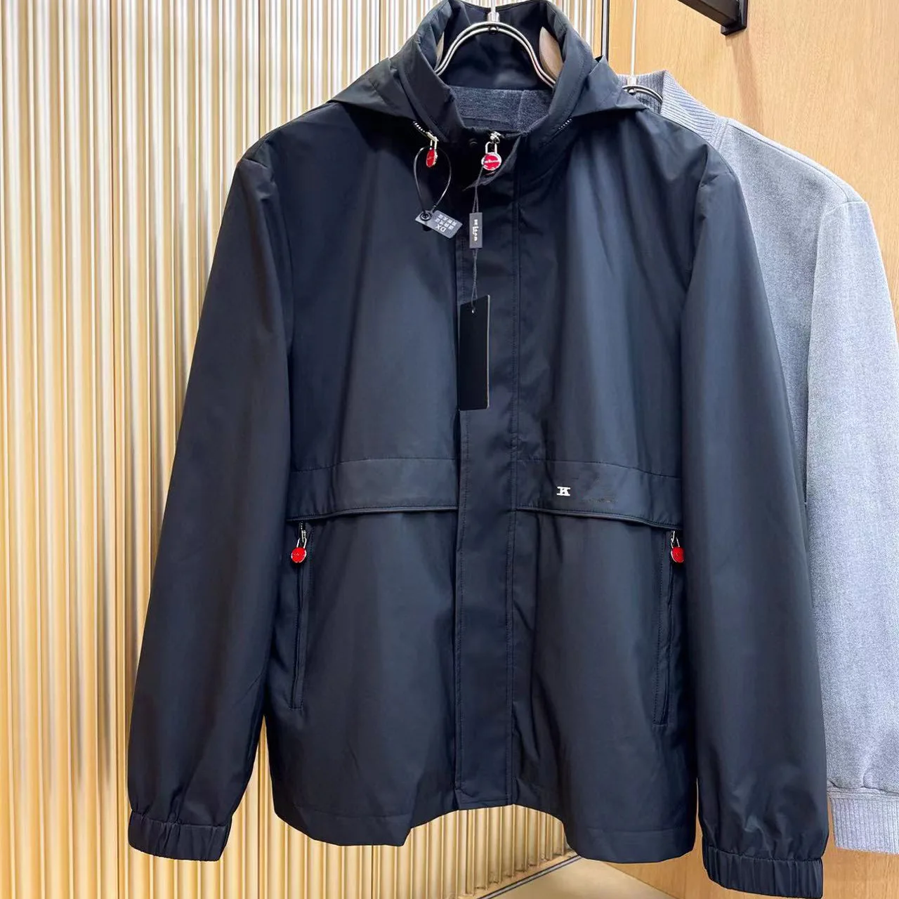 

Kiton fashion light luxury old money style, windproof embroidered hooded trench coat jacket