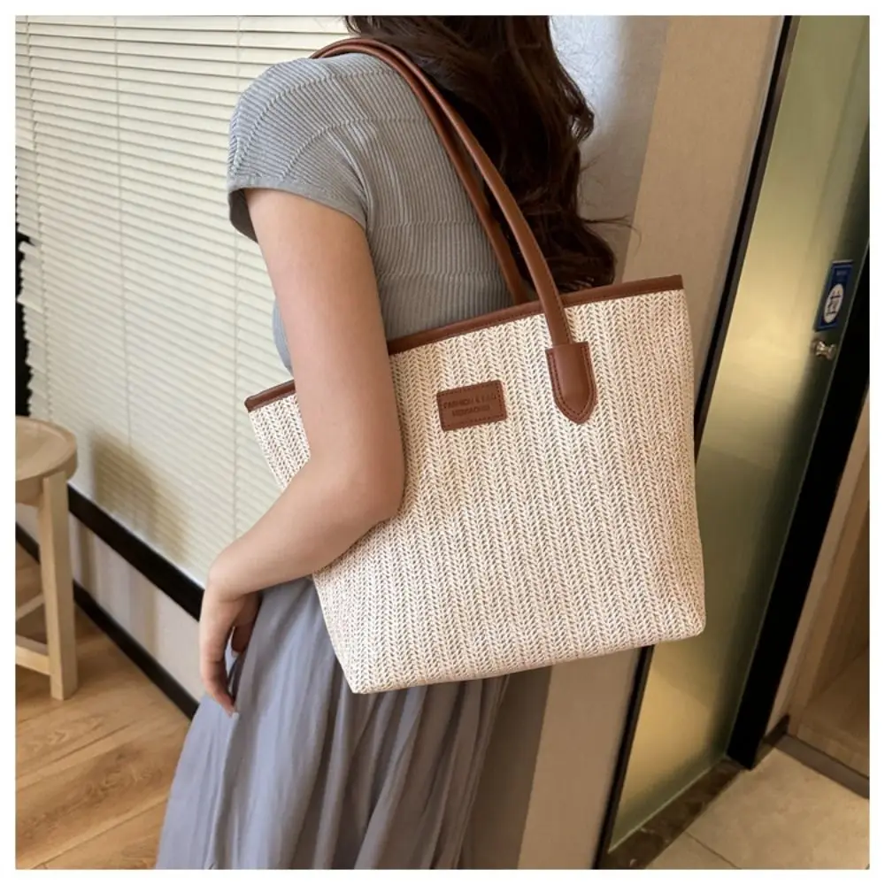 Leisure Large Capacity Weave Tote Bag Fashion Shopping Bag Bohemian Shoulder Bag Simple Handbag Summer Beach Straw Handbag Girls