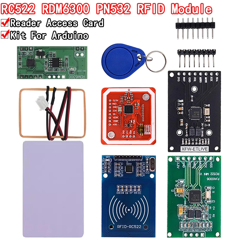 Módulo NFC RFID RC522 MFRC-522, PN532, RDM6300, S50, 13,56 Mhz, 125Khz, 6cm, con etiquetas SPI, escritura y lectura para arduino uno 2560
