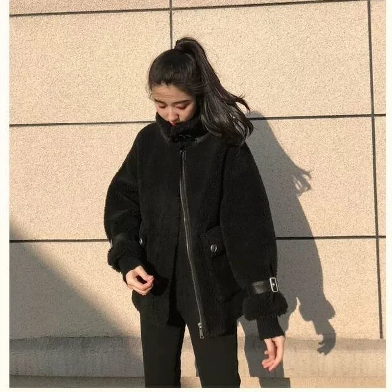 女性のラムウールとバッドフリースジャケット、羊骨、毛皮、長袖、薄い、韓国版、2023、冬