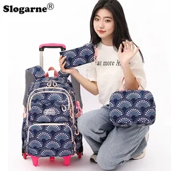 Women Trolley Luggage Bags Students Rolling School Bags Girls Waterproof Backpack Children School Backpacks with Wheels Rucksack