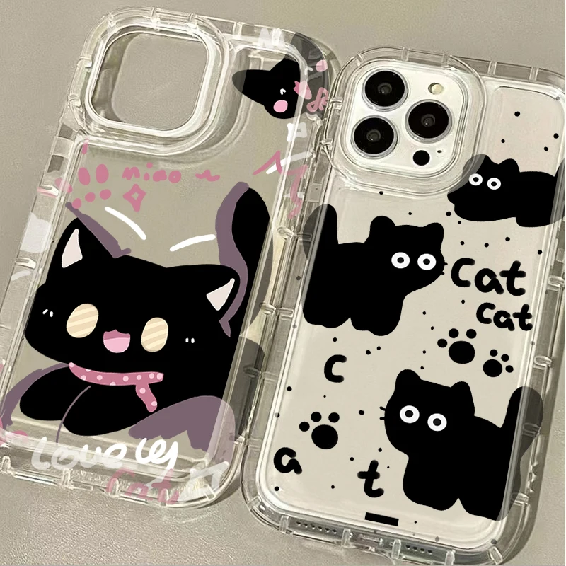 Cartoon Cute Black Cat Claw Case for Samsung Galaxy A15 A55 A05 A05S A14 A24 A13 A23 A73 A12 A22 A32 A52 A52S A72 A31 A51 A71