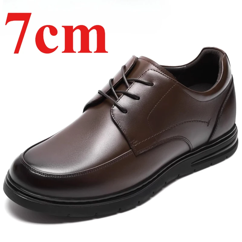 Genuine Leather Men's Dress Shoes 5cm 7cm Elevator Breathable Lightweight Comfortable Height Increasing Shoe Wedding Derby Shoes