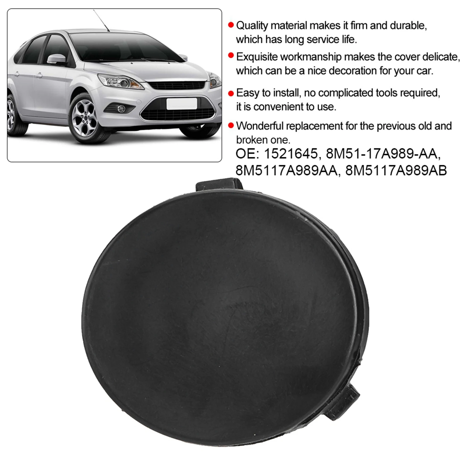 Front Bumper Tow Towing Hook Eye Cap Cover Fits for Ford Focus MK2 2007-2011 Front Bumper Tow Hook Cover for Ford