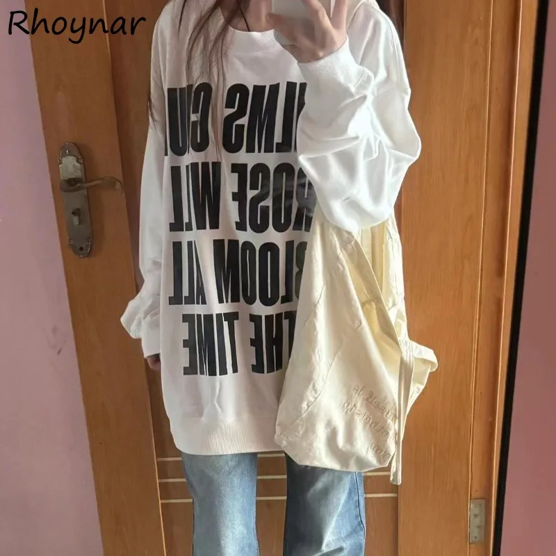 Printed Long Sleeve No Hat Hoodies Women Autumn College Baggy Basic All-match Simple Daily O-neck Korean Fashion Prevalent Cozy