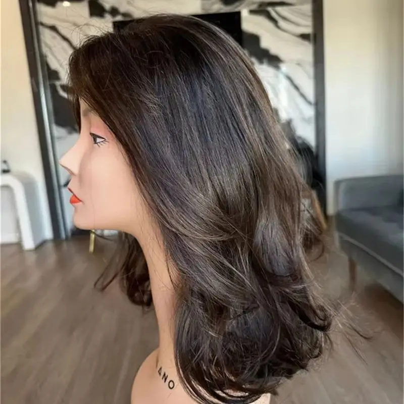 

Preplucked Hairline with Baby Hair Ombre Brown Highlight Lace Frontal Wig Syntehtic Heat Resistant Wig for Women Short Wave Bob