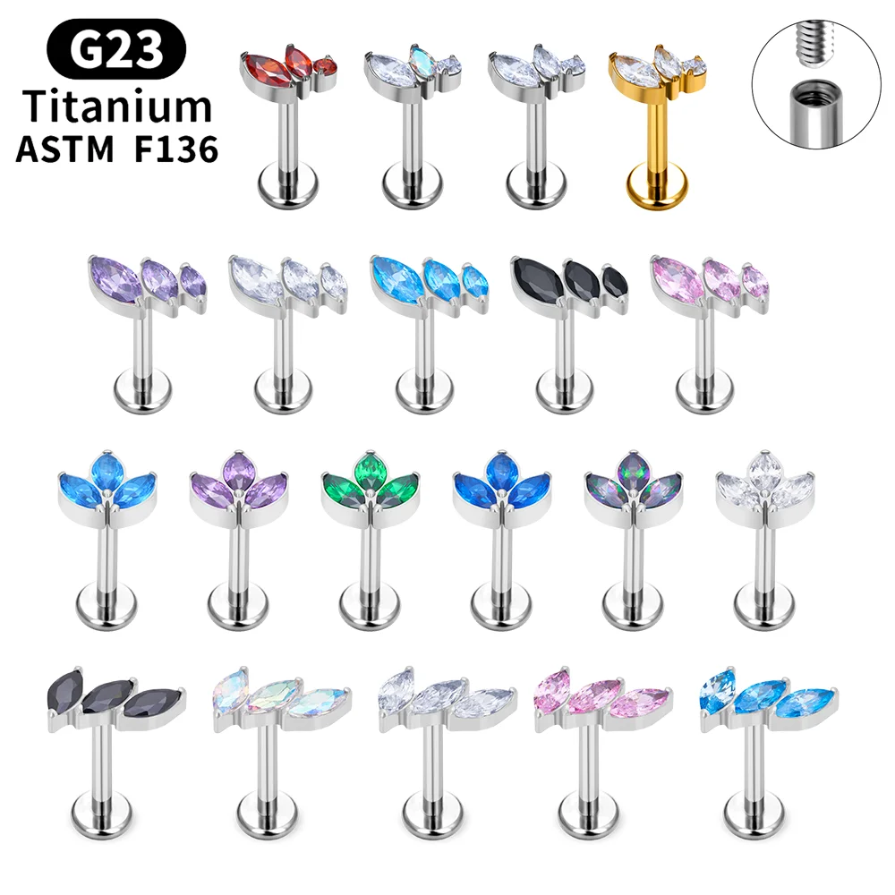 

G23 Titanium Marquise CZ Stud Labret Lip Ring Ear Cartilage Tragus Helix Lobe Earrings Daith For Women Piercing Body Jewelry