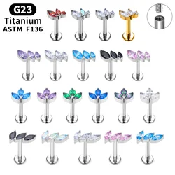 G23 Titanium Marquise CZ Stud Labret Lip Ring Ear Cartilage Tragus Helix Lobe Earrings Daith For Women Piercing Body Jewelry