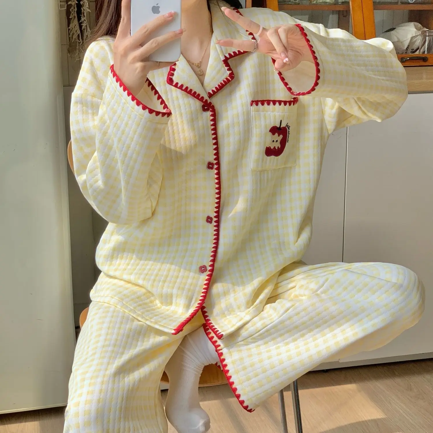 Conjunto de pijamas para mujer, pijamas cálidos de invierno para mujer, ropa de hogar a la moda, pijamas bonitos y suaves, regalo de Navidad