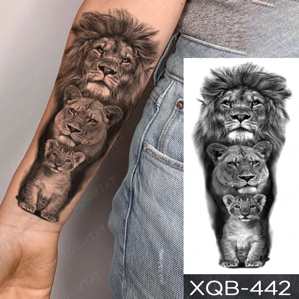 Wholesale Waterproof Temporary Tattoo Sticker Lion Family Flash Tatto Tiger Wolf Moon Crown Flower Body Art Arm Fake Tatoo