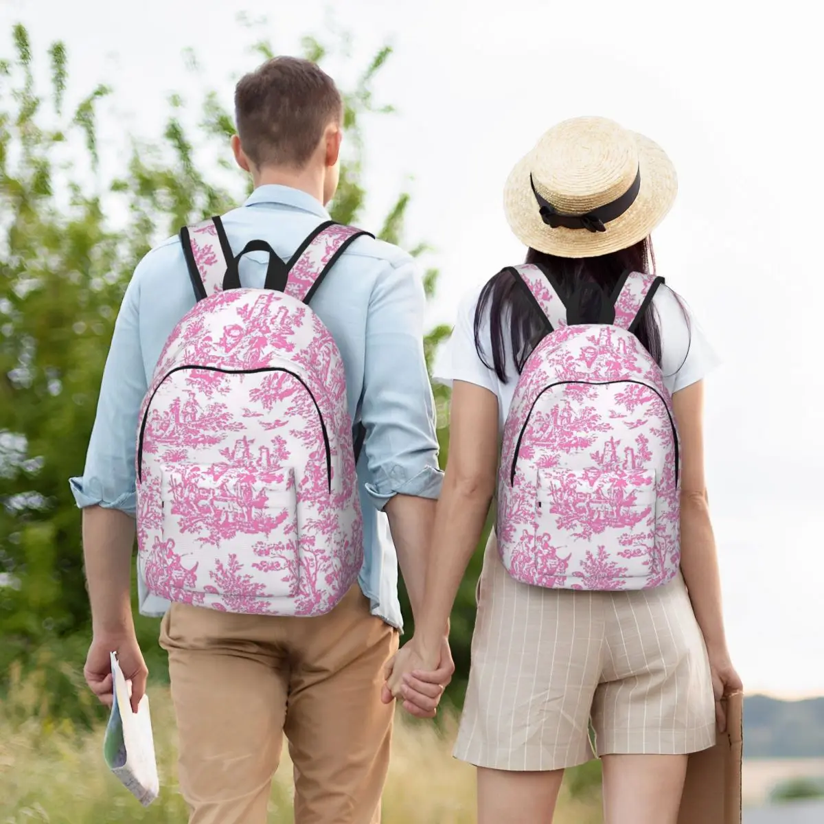 Nomades Artsy Toile De Jouy Valentine's Student Backpack School Bag Hiking Travel Daypack for Boys Girls Bookbag Shoulder Bags