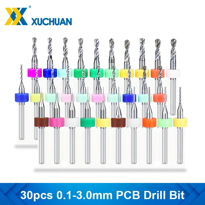 PCB 드릴 비트 30pcs 0.1-1.0 1.1-2.0 2.1-3.0mm 드릴링 PCB 회로 기판 초경 드릴 비트에 대 한 마이크로 건 드릴 세트
