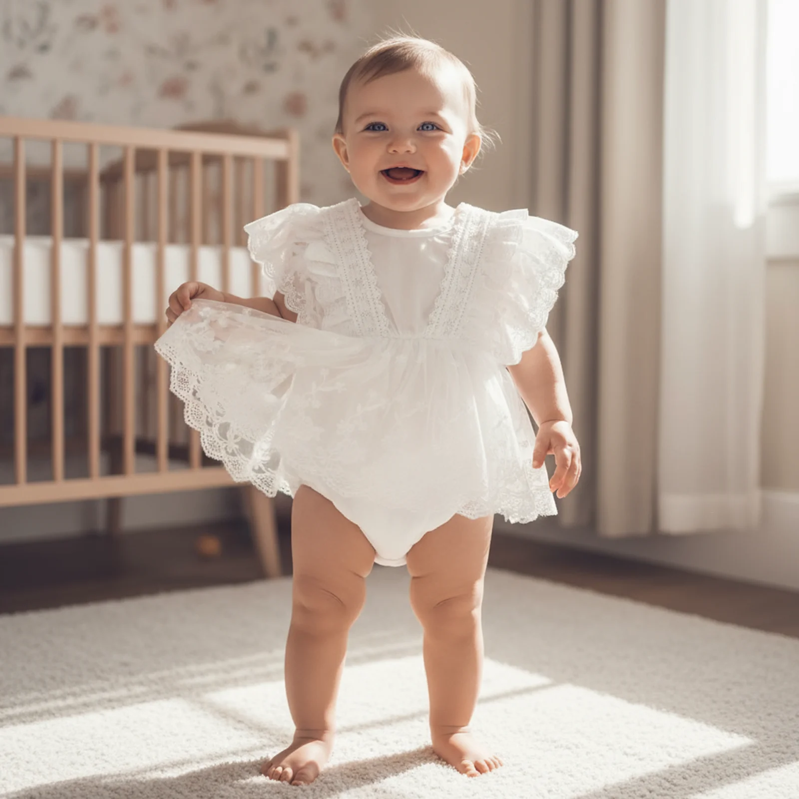 فستان Suefunskry للفتيات الصغيرات من الدانتيل رومبير عصري مطرز بالزهور بدون أكمام مكشكش