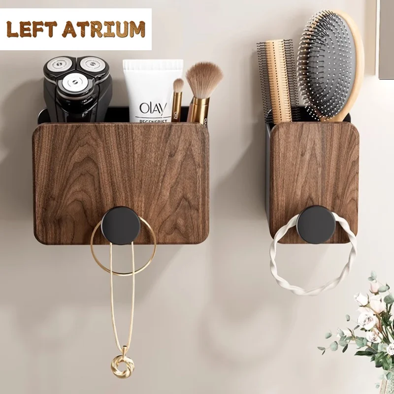Walnut bathroom organizer shelf for combs,perfect for toiletries like toothpaste, razors, and makeup brushes.
