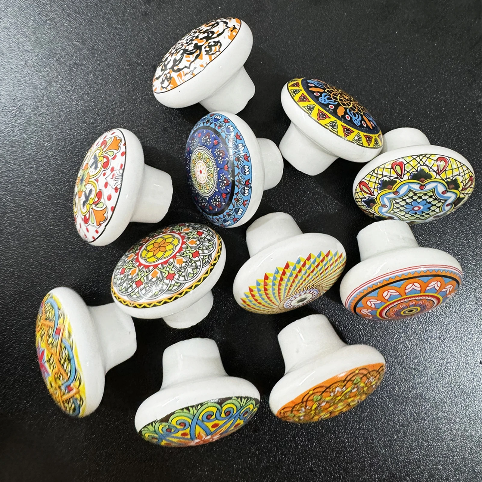 Bouton d'armoire en céramique bohème, poignée de tiroir à trou unique avec Base en métal pour meubles, boutons de porte de placard