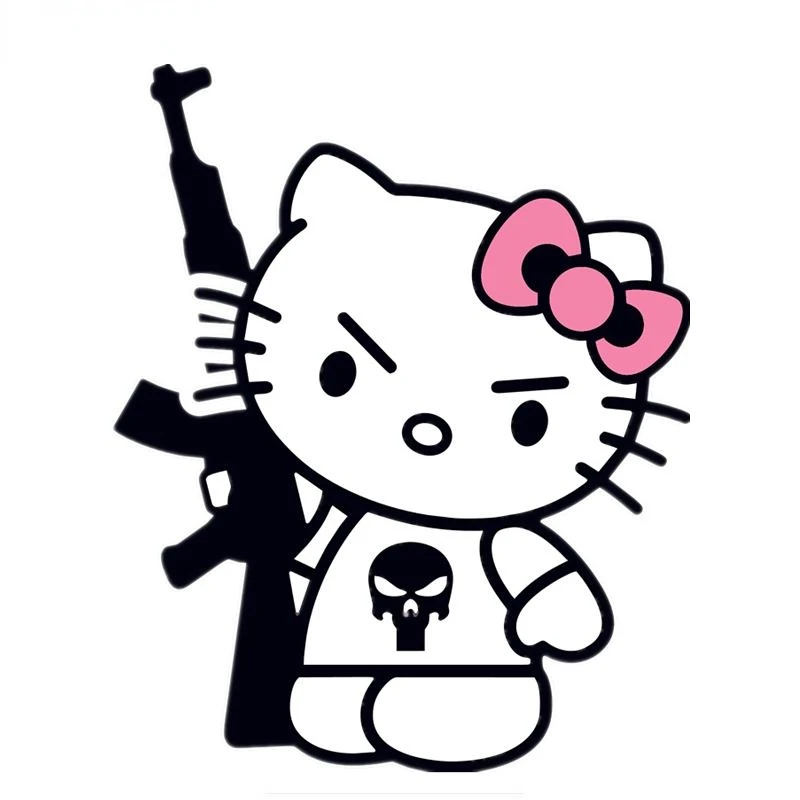 Car Sticker Funny Cartoon Cat With A Gun Modeling Personality Stickers PVC Auto Motorcycle Laptop Decorative Accessories Decals