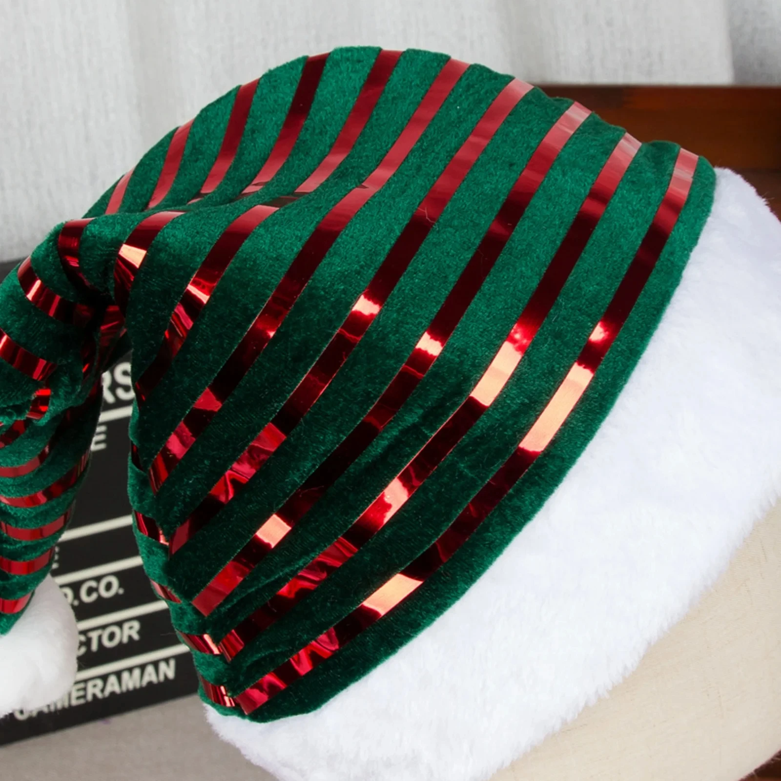 Striped Christmas Hat Shiny Christmas Hats Faux Fur Santa Hat Festive Gold Velvet Christmas Hat For Family Gatherings Holiday