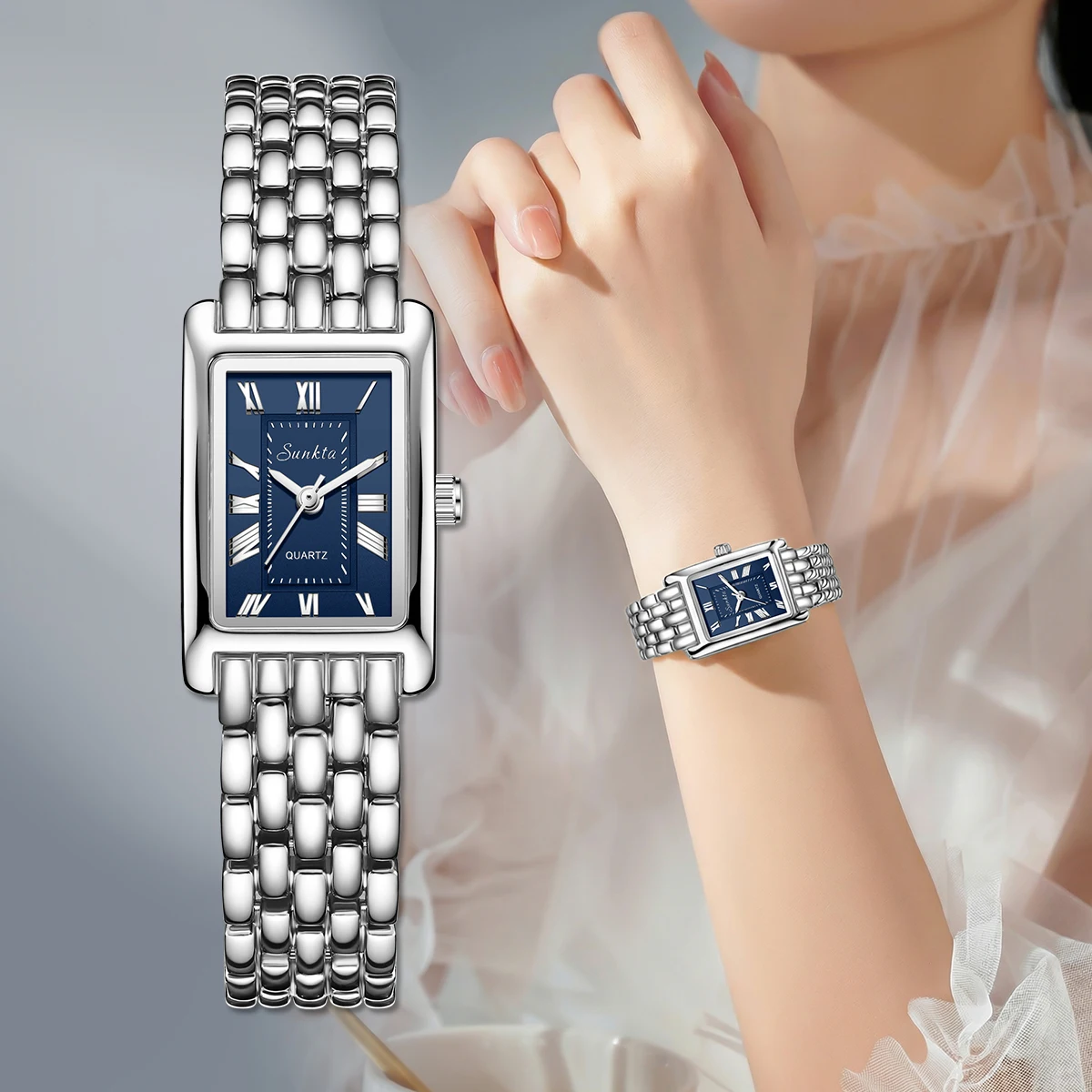 LIGE Luxury Women Watches Fashion Rectangle Woman Quartz Watch Stainless Steel Band Wristwatches Reloj Mujer