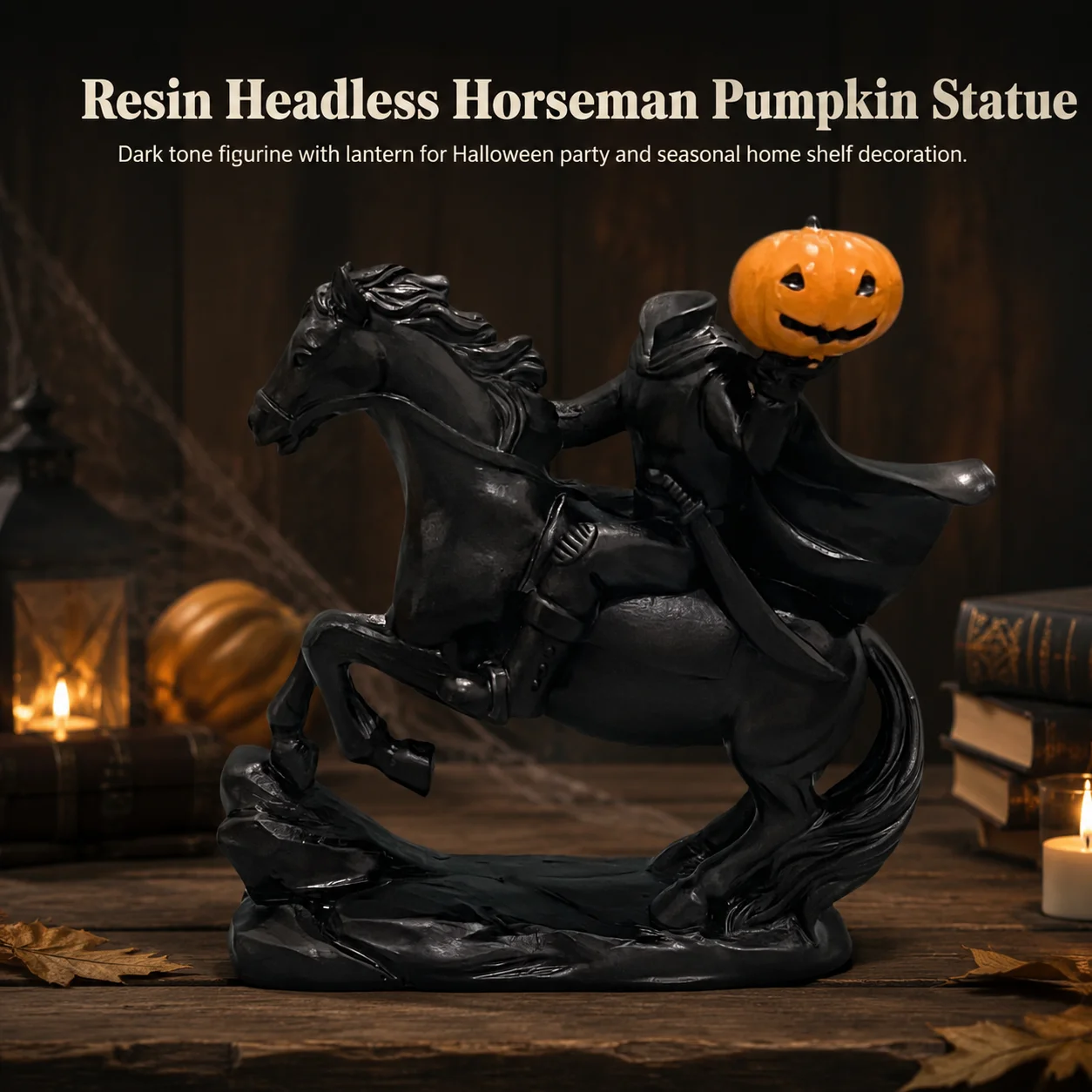 Decorative Headless Horseman Figurine Spooky for Halloween Party Home Decor Resin Pumpkin Statue Gothic Tabletop Ornament Art
