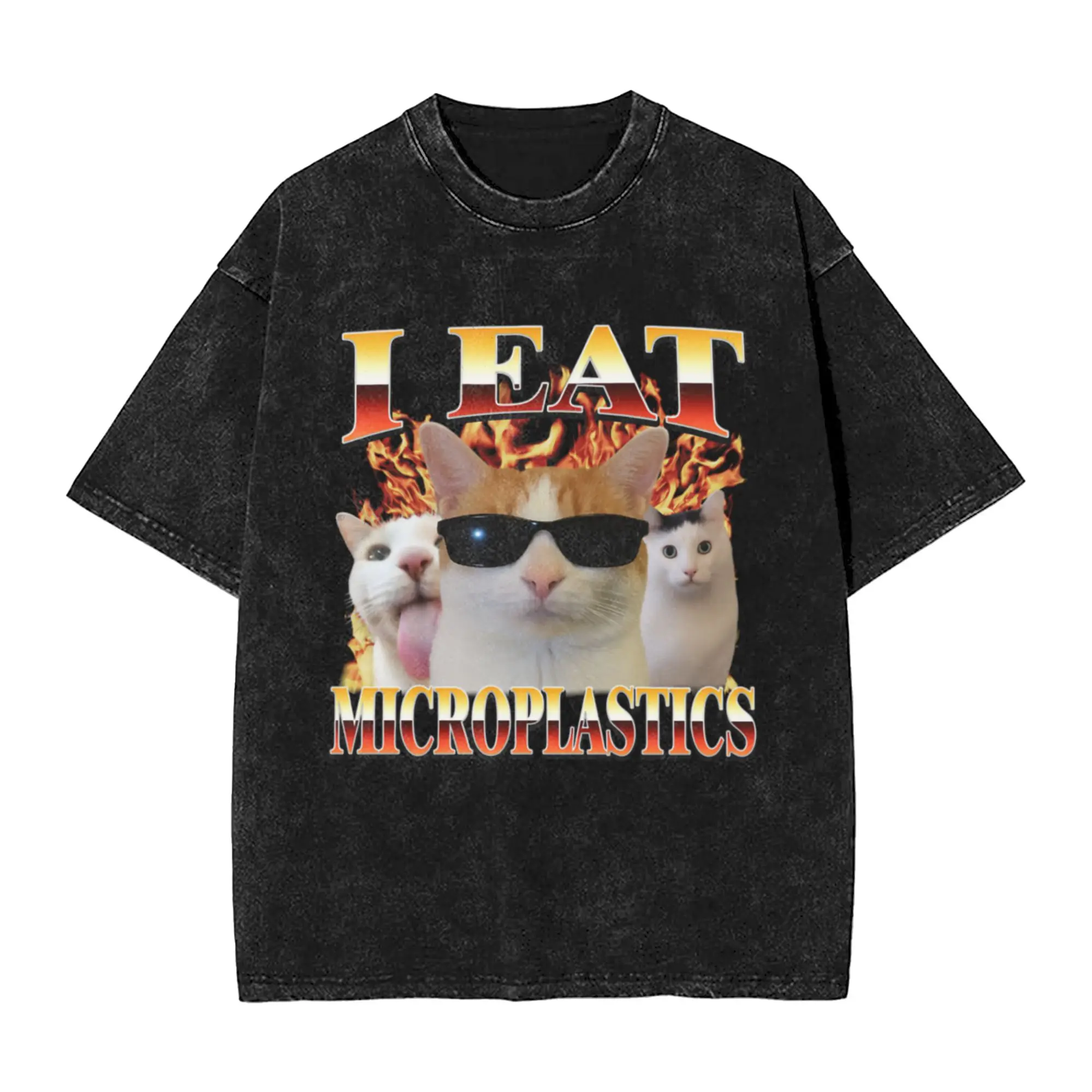I Eat Microplastics Funny Cat Classic Comfort A T-Shirt Oversized Short Sleeve Men's Women's Cotton Tees Tops