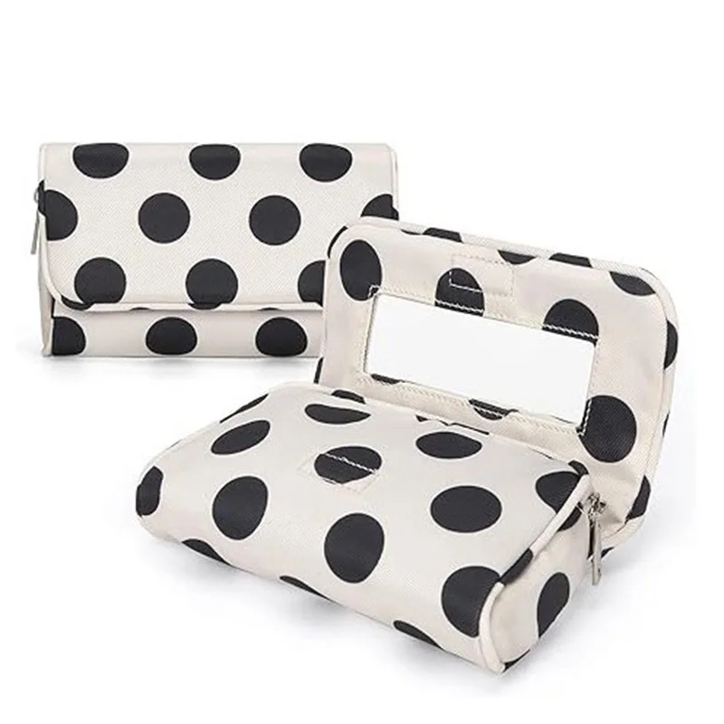 Large Capacity Travel Portable Makeup Bag with Mirror Hand Held Cosmetic Bag Toiletry Organizer Pouch for Women Gift