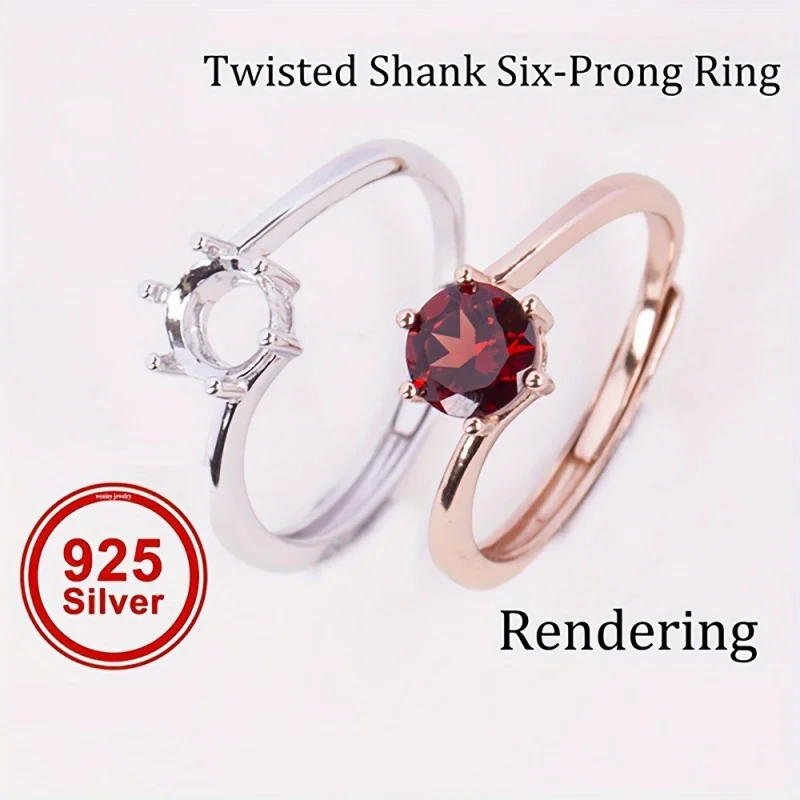 

1pc 925 Sterling Silver Rose Golden 5-9mm Round Six Prong Ring Setting