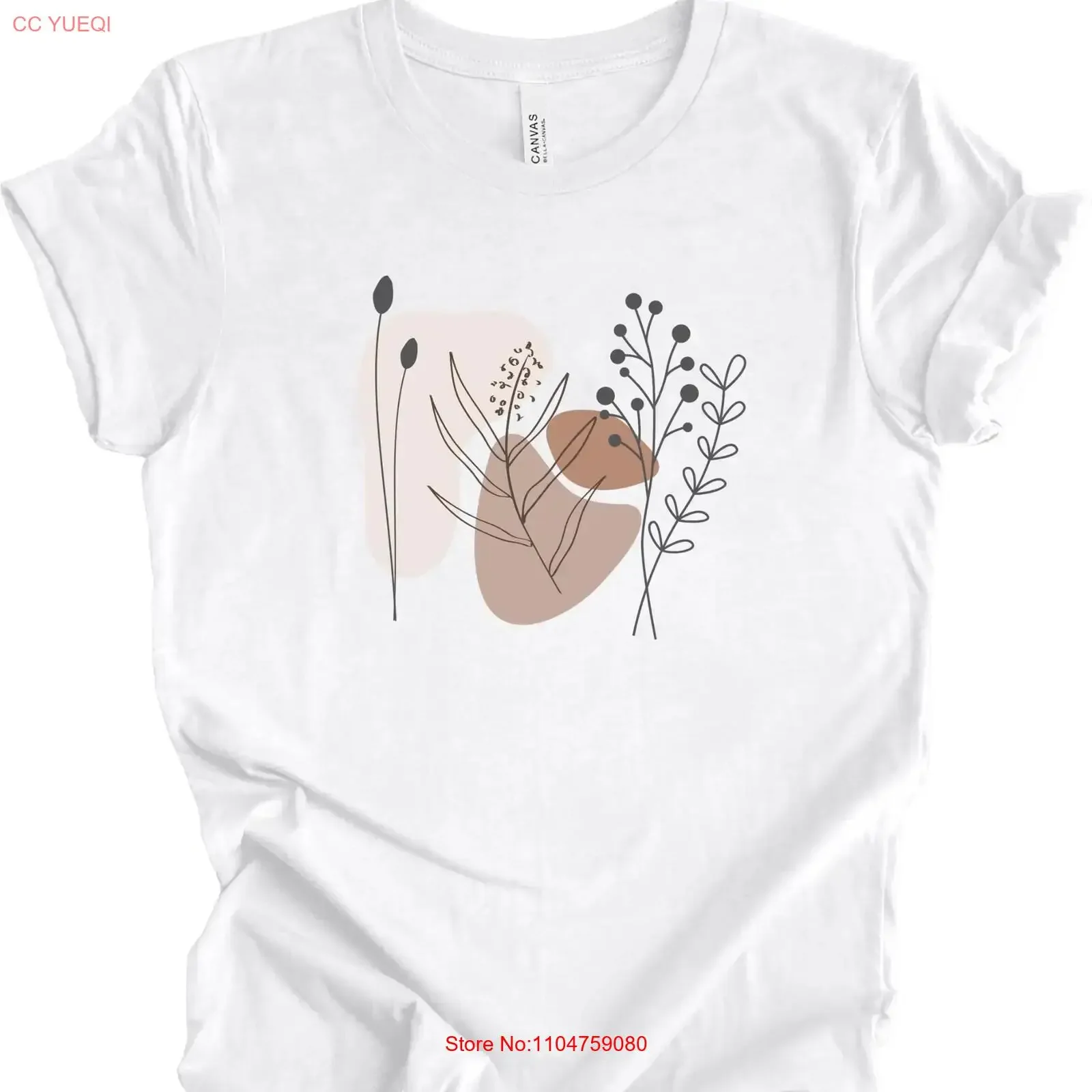 T Shirt Abstract Shapes Flowers Modern Flower for Gardner Nature Lover Cool Spring Top Botanical Print Boho Chic Summer