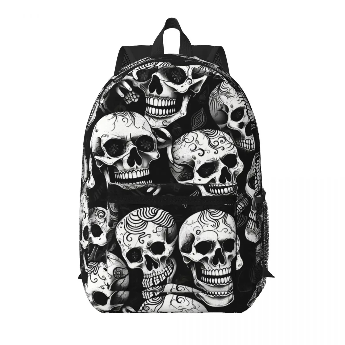Black White Human Skull Sketching Art Student Backpack School Bag Hiking Travel Daypack for Men Women Bookbag Shoulder Bags