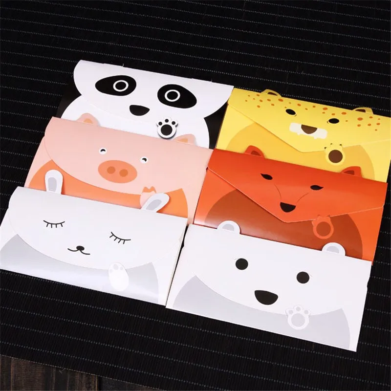 10pcs Random Color Cartoon Animal Envelope Message Thank Card Baby Birthday Party Invitation Greeting Holiday Universal Sheet