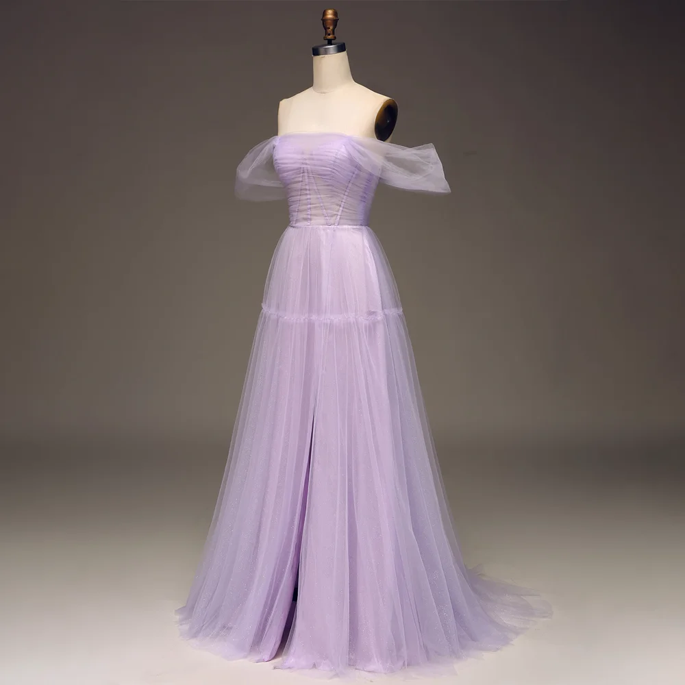 MANRUIXIN A-lijn uit de schouder sprankelende galajurk op maat lichtpaars zijsplit vestidos de noche luxe avondjurken