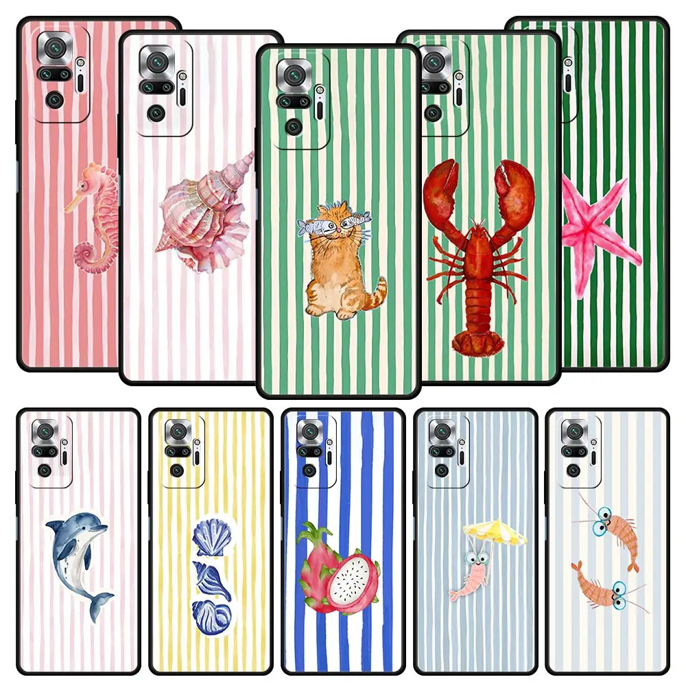 Colorful Marine Organism Striped Base Phone Case For Xiaomi Redmi Note 15 14 13 12 Pro Plus 5G 10 11 4G 14C 13C 12C 10C Cover