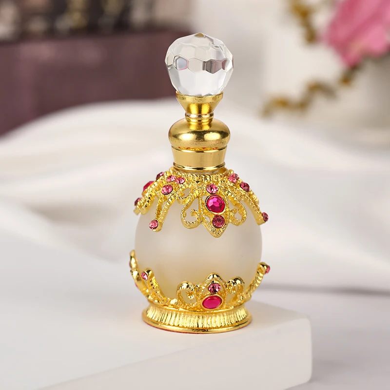 15ml European Middle East Metal Alloy Patented Jewelry Perfume Bottle Empty Glass Essential Oil Attar Bottle#81111S