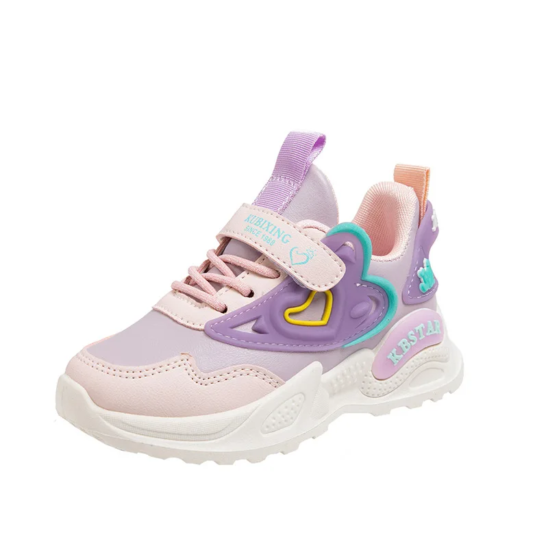

2026Girls Sports Shoes Kids Running Shoes Pink Breathable Air Mesh Heart Sweet Sneakers Cute Hook & Loop Children's Casual Shoes